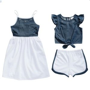 Denim Sleeveless Dress Popover Flutter Top & Short